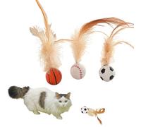 Himtop 3 PCS Cat Bouncy Ball with Feather,Feather Toys, Feathered Bouncing Cat Balls, Rubber High Rebound nteractive Toy Ball, Bouncy Tails for Indoor Outdoor Cats Pet