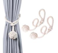 Himtop A Pair of Curtain Rope Tiebacks Hand Knitting Curtain Tie Back with Single Ball Beige for Home Decoration (2PCS)