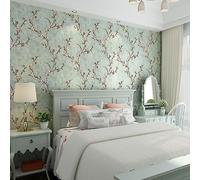 HimYKEA American Country Wallpaper Vintage Living/Bedroom/TV/Bar Background Rustic Style Tree Flower Home Decoration Non-Pasted Wall Paper Light Cyan 1.73'W x 32.8'L