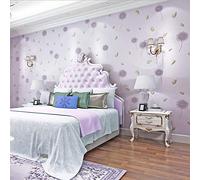 HimYKEA American Countryside Rustic Non-Woven Wallpaper Flowers Dandelion Style Children's Bedroom Living Room Background Non-Woven Wallpaper Roll Light Purple 1.73'W x 32.8'L