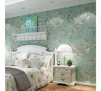 HimYKEA American Countryside Rustic Non-Woven Wallpaper Small Flowers Tree Pattern Retro Style Bedroom Living Room Background Non-Woven Wallpaper Retro Green 1.73'W x 32.8'L