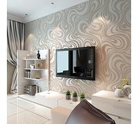 HimYKEA Modern Abstract Curve 3D Wallpaper Roll Line Striped Flocking for Living Room Bedroom Tv Bar Non-Pasted Wall Paper Cream White Color 0.7m x 8.4m=5.88m2