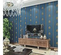 HimYKEA Modern Minimalist European Style Victorian Pattern 3D Embossed Damask Printing Bedroom TV Background Non-Woven Non-Self Adheise Wallpaper 1.73' W X 31.2'L (Blue, Matching Style)