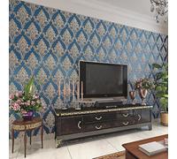 HimYKEA Modern Minimalist European Style Victorian Pattern 3D Embossed Damask Printing Bedroom TV Background Non-Woven Non-Self Adheise Wallpaper 1.73' W X 31.2'L (Blue, Main Style)