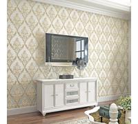 HimYKEA Modern Minimalist European Style Victorian Pattern 3D Embossed Damask Printing Bedroom TV Background Non-Woven Non-Self Adheise Wallpaper 1.73' W X 31.2'L (Cream Beige, Main Style)