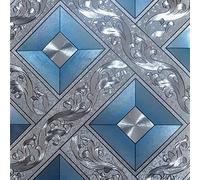 HimYKEA Modern Silver Foil Lattice Linger Mosaic Background Flicker Wall Paper Roll/Hotel Ceiling/Home Decorative Wallpaper Roll Silver Blue Colour 1.73'W x 32.8'L