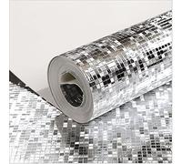 HimYKEA Modern Silver Foil Mini Mosaic Background Flicker Wall Paper Roll/Hotel Ceiling/Home Decorative Wallpaper Roll Silver Colour 1.73'W x 32.8'L