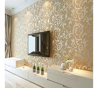 HimYKEA Modern Victorian Damask 3D Embossed Textured Non-Woven Living Room/Bedroom/TV Background Non-Pasted Wallpaper Roll Beige 1.73'W x 32.8'L