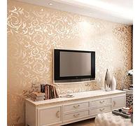 HimYKEA Modern Victorian Damask 3D Embossed Textured PVC Living Room/Bedroom/TV Background Non-Pasted Wallpaper Roll Beige 1.73'W x 32.8'L