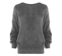 Hina Fashion Ladies Chunky Thick Knitted Baggy Jumper Womens Long Sleeve Oversized Sweater Charcoal 12-14