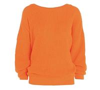 Hina Fashion Ladies Chunky Thick Knitted Baggy Jumper Womens Long Sleeve Oversized Sweater Orange 24-26