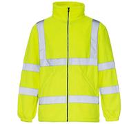 HINA FASHION Mens High Visibility Fleece Jacket Hi Vis Reflective Stripes Coat Adults Outdoor Work Winter Warm Zipper Top (Yellow Large)