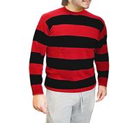 Hina Fashion Mens Knitted Striped Jumper Womens Long Sleeve Sweatshirt Adults Winter Wear Crew Neck Sweater Top Red/Black X-Large