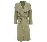 Hina Fashion Women Ladies Italian Waterfall Belted Long Sleeve Coat Jacket Top (One Size Fits 8-16, Khaki)