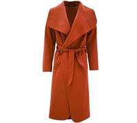 Hina Fashion Women Ladies Italian Waterfall Belted Long Sleeve Coat Jacket Top (One Size Fits 8-16 Rust)