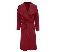 Hina Fashion Women Ladies Italian Waterfall Belted Long Sleeve Coat Jacket Top (One Size Fits 8-16, Wine)