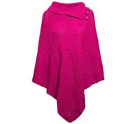 Hina Fashion Womens Cable Knitted 3 Button Warm Cape Shawl Ladies Winter Wear Collared Poncho Fuchsia
