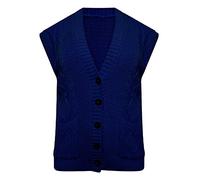 Hina Fashion Womens Cable Knitted Sleeveless Button Cardigan Ladies Pocketed Grandad Waistcoat Winter Wear Sweater Navy UK 16-18