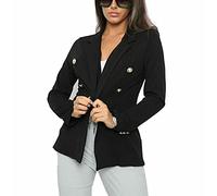 HINA FASHION Womens Gold Button Blazer Double Breasted Jacket Ladies Stylish Formal Office Coat Black UK 10