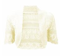 Hina Fashion Womens Ladies Half Sleeve Crop Crochet Knitted Bolero Shrug Cardigan, Cream, Medium