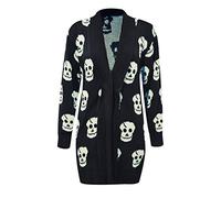 Hina Fashion Womens/Ladies Skull Print Knitted Winter Jumper Open Cardigan S M XL XXL XXL (Small/Medium, Black)