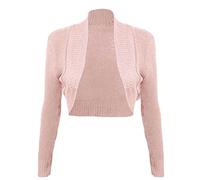 Hina Fashion Womens Long Sleeves Knitted Bolero Shrug Ladies Open Front Cropped Cardigan Top Baby Pink