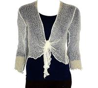 Hina Fashion Womens Open Front Knitted Bolero Shrug Ladies Loose Knit Tie Up Shrug Plain Cardigan Top Lvory S-M UK 8-10 Ivory