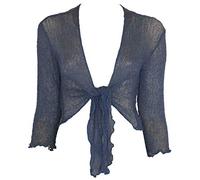 Hina Fashion Womens Open Front Knitted Bolero Shrug Ladies Loose Knit Tie Up Shrug Plain Cardigan Top Denim M-L UK 12-14