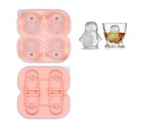 Hinapan Set of 4 Silicone Ice Cube Trays, Cute 3D Figure Moulds with Lid and Funnel, BPA Free and Reusable, for Whisky, Cocktails, Iced Coffee and Kids Drinks (Penguin)