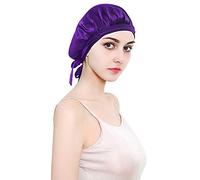 HINATAA 100% Mulberry Silk Night Sleep Cap，Sleeping Cap for Women Head Cover Bonnet for Hair Beauty with Elastic Band for Sleep, Hair Loss, Hair Protection (Purple)