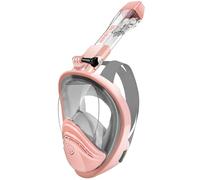 HINATAA 180°Full Face Snorkel Mask,Double Floating Ball Design Anti-Leak Free Breathing,Full Dry Anti Fog Breathing System Snorkeling Mask,Professional Snorkeling Set (Grey Pink, S/M)