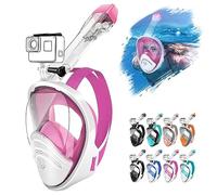 HINATAA 180°Full Face Snorkel Mask,Double Floating Ball Design Anti-Leak Free Breathing,Full Dry Anti Fog Breathing System Snorkeling Mask,Professional Snorkeling Set (Pink, S/M)