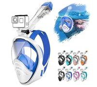 HINATAA 180°Full Face Snorkel Mask,Double Floating Ball Design Anti-Leak Free Breathing,Full Dry Anti Fog Breathing System Snorkeling Mask,Professional Snorkeling Set (Blue, S/M)