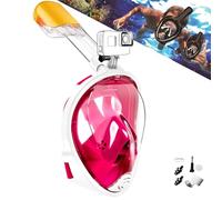 HINATAA 180°Full Face Snorkel Mask, Free Breathing Design with Detachable Camera Mount Anti-fogging Anti-leak with Adjustable Head Straps Professional Snorkeling Set to Adults Youths (Pink, L/XL)