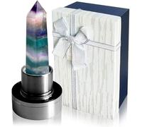 HINATAA Crystal Water Bottle, Removable Natural Crystal Gemstone Glass Bottle, Portable Proof Leak Natural Quartz Water Bottle, BPA Free Durable Gemstone Bottle 550ml (Colorful Fluorite Crystal)