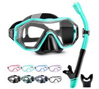 HINATAA Dry Snorkel Set,Multi-Colors 180° View Anti-Fog Diving Goggle and Silicone Anti-Leak Dry Snorkel Tube,Profession Snorkeling Gear, Easy Breath Snorkel Mask for Adult and Teenagers (Black Green)