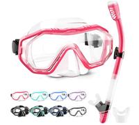 HINATAA Dry Snorkel Set, Multi-Colors 180° Wide View Anti-Fog Diving Goggle and Silicone Anti-Leak Dry Snorkel Tube, Profession Snorkeling Gear, Easy Breath Snorkel Mask for Adult and Teenagers (Red)