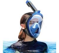 HINATAA Full Face Snorkel Mask, 180°Panoramic View Double Floating Ball Snorkeling Mask, Anti-Fog Full Face Diving Mask, with Detachable Camera Mount, for Adults Youth (Blue, L/XL)