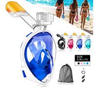 HINATAA Snorkel Mask 180°Full Face, Diving Mask Free Breathing Design Anti-Fogging and Anti-Leak Technology with Adjustable Head Straps for Adult Youth Kids (Blue, L/XL)
