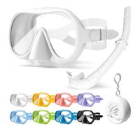 HINATAA Snorkel Set Adults, Fashionable Macaron Colors Frameless Snorkeling Mask, Ultra Wide View Anti-Fog Snorkel Mask Set, Portable Professional Diving Snorkeling Set (White)