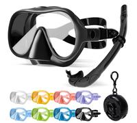 HINATAA Snorkel Set Adults, Fashionable Macaron Colors Frameless Snorkeling Mask, Ultra Wide View Anti-Fog Snorkel Mask Set, Portable Professional Diving Snorkeling Set (Black)