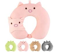 HINATAA Travel Pillow, Portable and Comfortable Neck Support Pillow With Sleeping Eye Mask for Adults and Kids, Cute Animal Airplane pillow for Home, Office, Camping, Travelling (Pink)