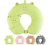 HINATAA Travel Pillow, Portable and Comfortable Neck Support Pillow With Sleeping Eye Mask for Adults and Kids, Cute Animal Airplane pillow for Home, Office, Camping, Travelling (Green)
