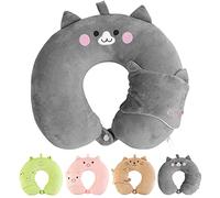 HINATAA Travel Pillow, Portable and Comfortable Neck Support Pillow With Sleeping Eye Mask for Adults and Kids, Cute Animal Airplane pillow for Home, Office, Camping, Travelling (Grey)