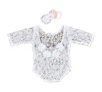 HINAYOSAN 2 Pcs Baby Cute Flower Pearl Headband Lace Romper Set Flower Hair Band Headdress Newborn Photography Props Outfits Set Baby Photography Props Outfit