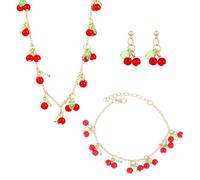 HINAYOSAN Delicate Strawberry/Cherries Necklace Earrings Set Contemporary Acrylic Cherries And Strawberry Jewelry Cute Cherries Strawberry Combo