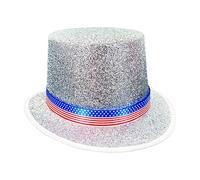 HINAYOSAN Glittering Tall Hat For Masquerade Party Gentleman Jazzy With Satins Belt For Adult Independence Days Celebration Social Gathering Hat