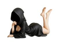 HINAYOSAN Mysterious Gothic Queen Statue, Resin Black Robe Statue, Mysterious Bookshelf Sculpture, Home Decoration, Weird Sitting Ornaments Suitable For Desktop, Office, Library, Halloween Decoration