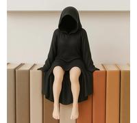 HINAYOSAN Mysterious Gothic Queen Statue, Resin Black Robe Statue, Mysterious Bookshelf Sculpture, Home Decoration, Weird Sitting Ornaments Suitable For Desktop, Office, Library, Halloween Decoration