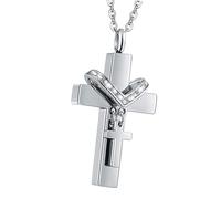HINAYOSAN Stainless Steels Double Crossed Urn Pendant For Pet Remembrances With Easy Open Easily Seal For Lost Of Dog Cats Pet Remembrances Pendant